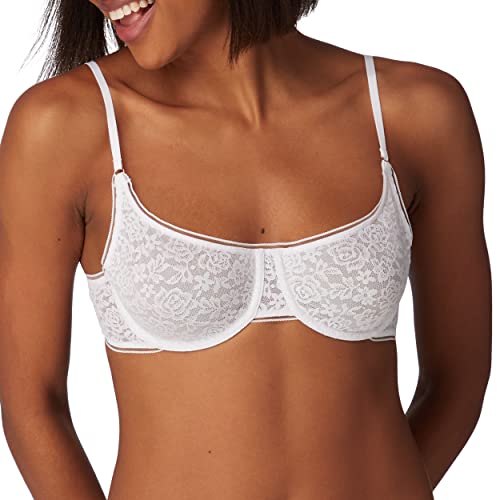 Maidenform Damen Pure Comfort Bügel Stretch-Spitze Dm202c Demi BH, Blickdicht, Weiss/opulenter Garten, 75B von Maidenform