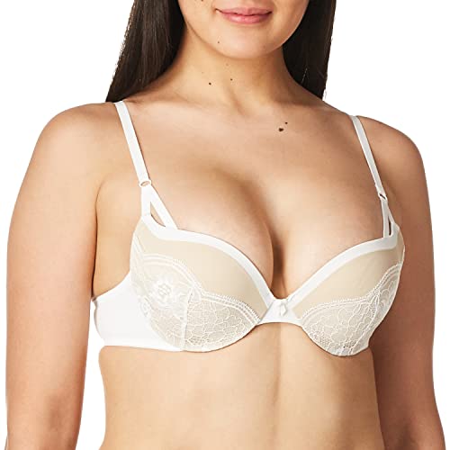 Maidenform Damen Bügel, Love The Lift Smoothing Lace Demi, Push-up BH, Undurchsichtige, Weiß/Paris Nude Stola Spitze, 75C von Maidenform