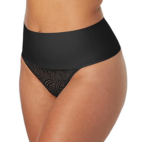 Maidenform Damen Tame Your Tummy Shaping Lace Thong with Cool Comfort Taillen-Shapewear, Schwarze Spitze, Small von Maidenform