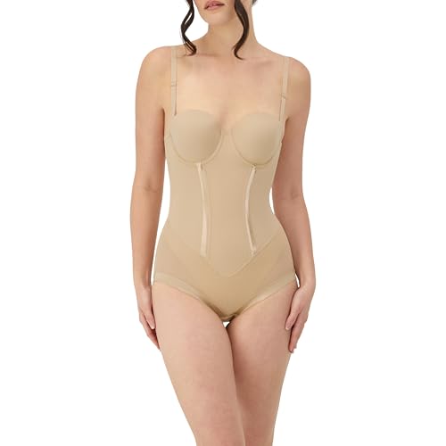 Maidenform Damen Trägerloser Formender Body EASY UP COLLECTION STRAPLESS BODY BRIEFER FIRM CONTROL, Einfarbig, Gr. EU 80D (UK 36D), Beige (LATTE LIFT LLF) von Maidenform