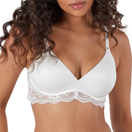 Maidenform Damen Wireless Natural Lift & Shaping Convertible Bra with Lace BH, Undurchsichtige, Weiss/opulenter Garten, 80B von Maidenform