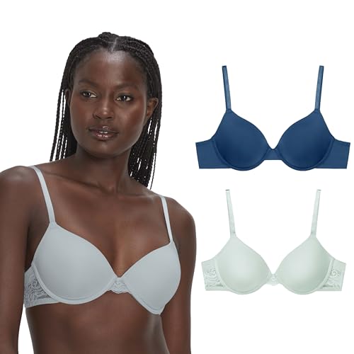 Maidenform Damen for Women, Underwire Bra with Adjustable Straps 2-Pack Push-Up-BH, Navy Eclipse/Salty Pepper Grey, 75A (2er Pack) von Maidenform