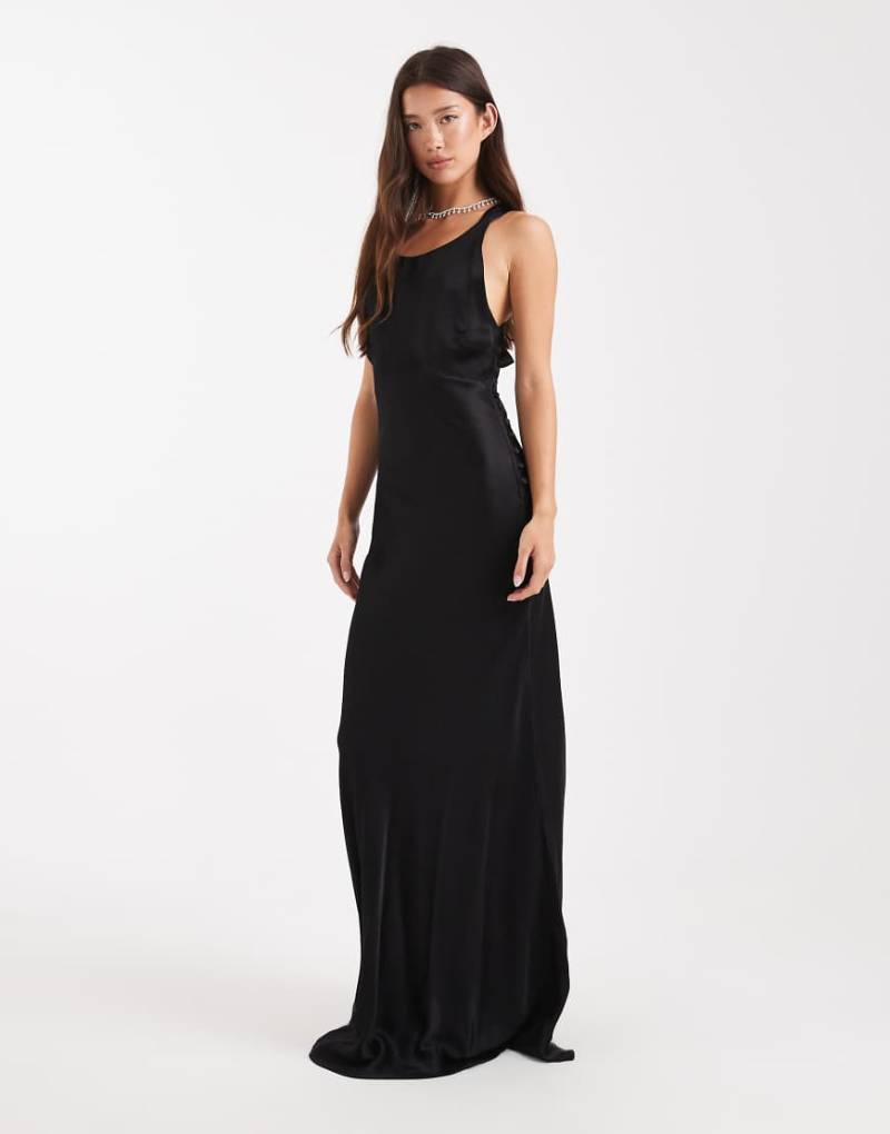 Maids to Measure - Bridesmaid - Hochgeschlossenes Maxikleid in Schwarz mit Bindedetail am Rücken von Maids to Measure