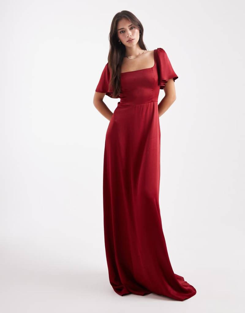 Maids to Measure - Bridesmaid - Maxikleid in Burgunderrot mit Flatterärmeln und eckigem Ausschnitt-Lila Maids to Measure - Bridesmaid - Maxikleid in Burgunderrot mit Flatterärmeln und eckigem Ausschnitt-Lila von Maids to Measure
