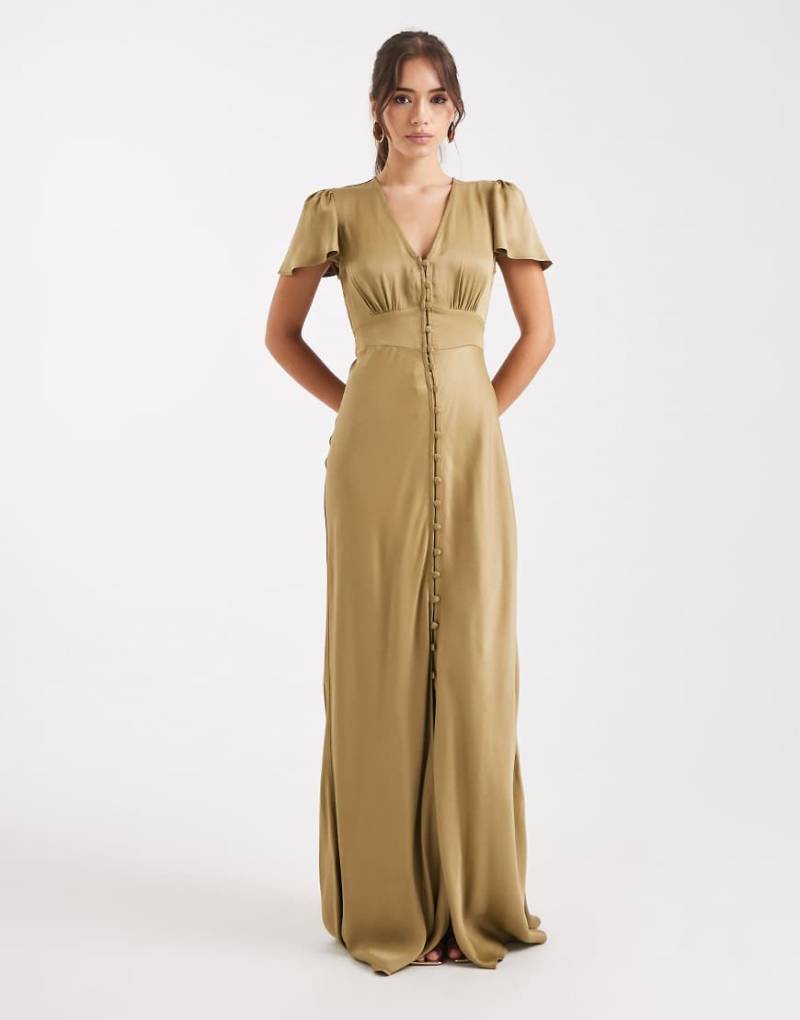 Maids to Measure - Bridesmaid - Maxikleid in Oliv mit Knopfleiste auf der Vorderseite-Grün Maids to Measure - Bridesmaid - Maxikleid in Oliv mit Knopfleiste auf der Vorderseite-Grün von Maids to Measure