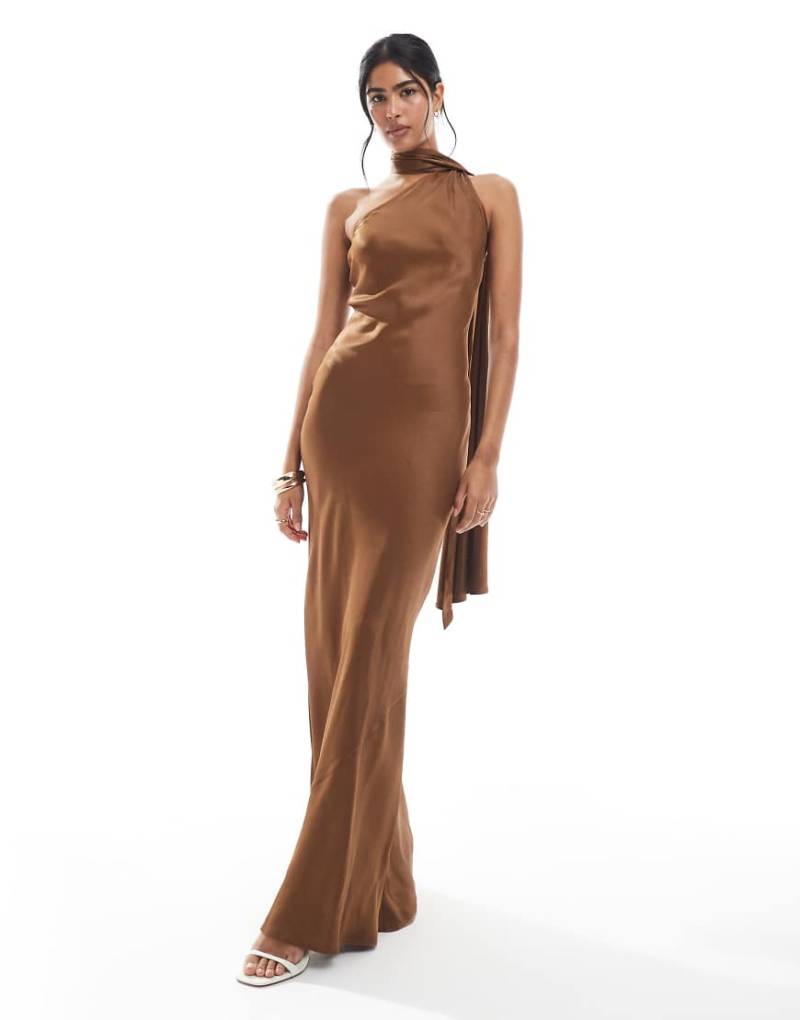 Maids to Measure - Bridesmaid - Maxikleid in Schokobraun mit One-Shoulder-Schalträger-Brown von Maids to Measure