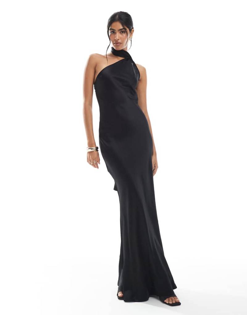 Maids to Measure - Bridesmaid - Maxikleid in Schwarz mit One-Shoulder-Schalträger von Maids to Measure