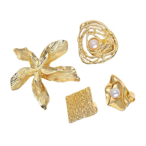 4-teiliges elegantes Ring-Set aus Legierung mit unregelmäßigen Designs, tragbar zur Verschönerung jedes Outfit, für Mode-Enthusiasten, vielseitiges Outfit-Zubehör von Maigridy