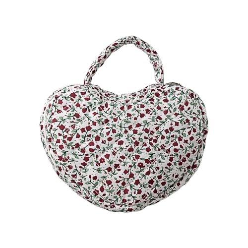 Gesteppte Kosmetiktasche in Herzform mit Blumen-Design, geräumiger Reise-Kulturbeutel für Frauen und Mädchen, tragbare Reise-Kulturbeutel, C, Einheitsgröße von Maigridy
