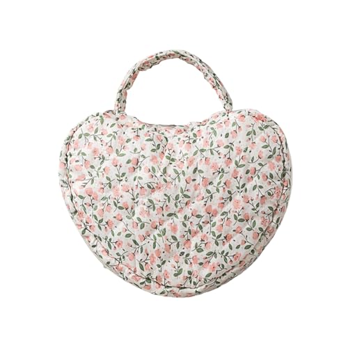 Gesteppte Kosmetiktasche in Herzform mit Blumen-Design, geräumiger Reise-Kulturbeutel für Frauen und Mädchen, tragbare Reise-Kulturbeutel, e, Einheitsgröße von Maigridy