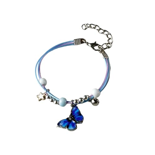 Maigridy Fußkettchen im ethnischen Stil, verstellbare Legierung, Schmetterlings-Perlen, mit buntem handgewebtem Seil, für Damen und Mädchen, personalisierbares Geschenk für Mädchen, Einheitsgröße, Wie von Maigridy