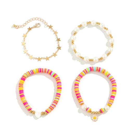 Maigridy Gänseblümchen-Anhänger-Set mit Kunstperlen, buntes Perlenhandketten-Accessoire, stapelbares Armband für Damen und Mädchen, stapelbare Armbänder für Frauen, Einheitsgröße, Wie beschrieben von Maigridy