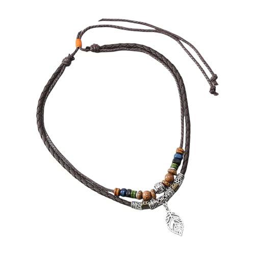 Maigridy Handgefertigte Halskette mit natürlichen Holzperlen, verstellbare Länge, leicht, mehrschichtiger Schmuck für den täglichen Gebrauch, mehrschichtige Holzperlen-Halskette von Maigridy