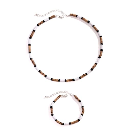 Maigridy Modische Halskette mit Kokosnussmuschel-Holzperlen und Set, tragbares Accessoire für trendige Frauen, Damen, Freizeitkleidung, Perlenschmuck von Maigridy