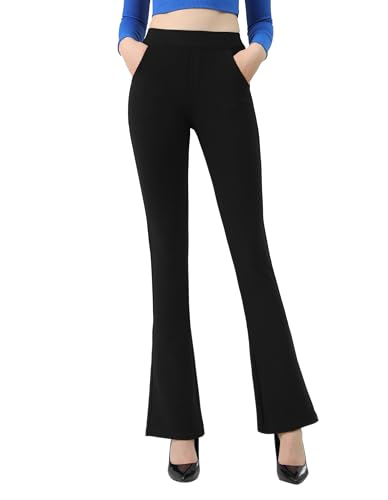 Maiinaadi Damen Schlaghose Hohe Taille Jogginghose Stretch Stoffhose Yogahose Freizeithose Taschen Bootcut Flare Leggings Lässig (DE/NL/SE/PL, Alphanumerisch, 4XL, Regular, Regular, Schwarz) von Maiinaadi