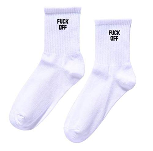 Maijia 1Pair Novelty Funny Letter Print Cotton Socks FUCK OFF Crew Socks Women Mens Tube Socks Unisex White Sock (Fuck Off) von Maijia