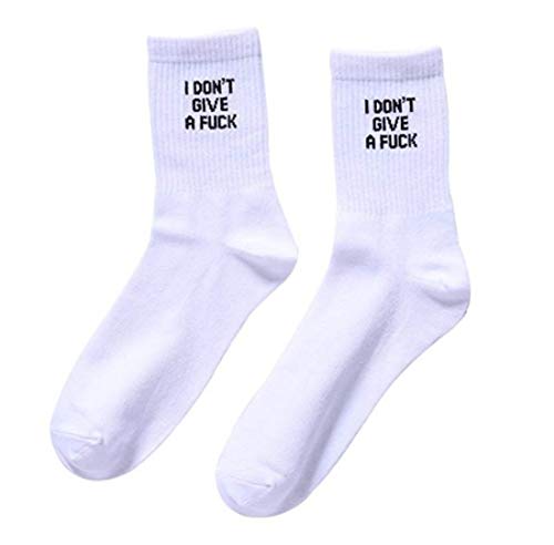 Maijia 1Pair Novelty Funny Letter Print Cotton Socks FUCK OFF Crew Socks Women Mens Tube Socks Unisex White Sock (I Don't Give A Fuck) von Maijia