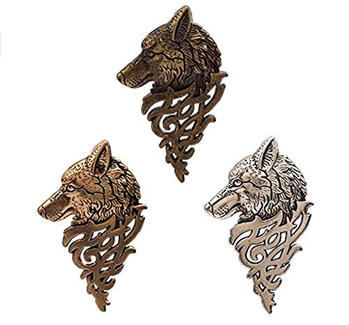 Maijia 3 Stück Herren Jungen Wolf Kopf Brosche Pin Retro Europa Wolf Kopf Abzeichen Brosche Revers Pin Anstecker Herren Anzüge Schnalle Halswear Zubehör von Maijia
