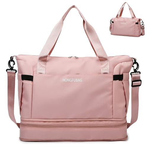 MaijjLyn Erweiterbare Reisetasche, Wochenendtasche für Damen, wasserdicht, groß, Sporttasche, Sporttasche, Handgepäcktasche mit Schuhfach, Pink von MaijjLyn