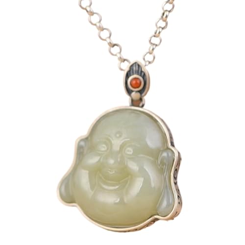 Anhänger Halskette, Sterling Silber Halskette for Frauen Feng Shui Halskette Buddha Charm Anhänger Halskette Jade Amulett Reichtum Halskette Vintage Stil Lange Halskette Meditation Talisman Stein Glüc von MaikOn