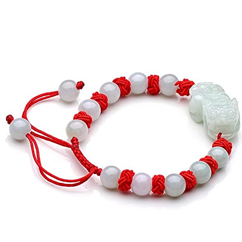 Feng Shui, Schmuck, Authentisches Edelstein-Smaragd-Pi-Yao-Armband, Glücksrot, verstellbares Schnurarmband for Glück, mutiger Glücksreichtum for Frauen und Männer, Rot (Color : Red) von MaikOn