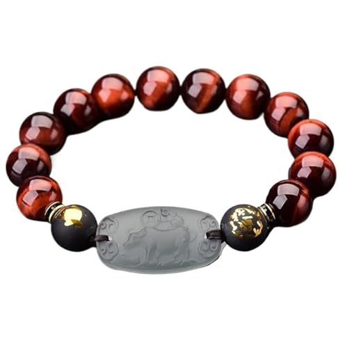 Feng Shui Rotes Armband, 10/12 mm Kristallperlen-Armband for Damen und Herren, rotes Achat-Armband, Reiki-Kristall, Quarz, Chakra, Amulett, Reichtum, Glück, 10 mm roter Achat ( Color : 12mm Red Tiger von MaikOn