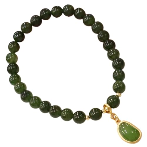 MaikOn Feng Shui, Schmuck, 6 mm Kristall-Chakra-Stein-Perlen-Armband for Frauen, dehnbares Kristall-Armband, Amulett, Glück, Reichtum, Armband, roter Achat (Color : Green Jade) von MaikOn