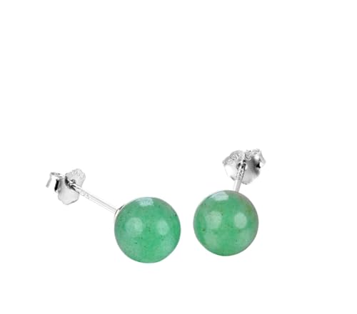 Ohrringe, Smaragd Ohrringe, 6 mm grüne Jade-Silber-Ohrstecker, massiver 925er Sterling-Schmuck for Frauen, grüne Jade-Ohrringe for Frauen, Jade-Ohrringe (Farbe: grüne Jade) von MaikOn