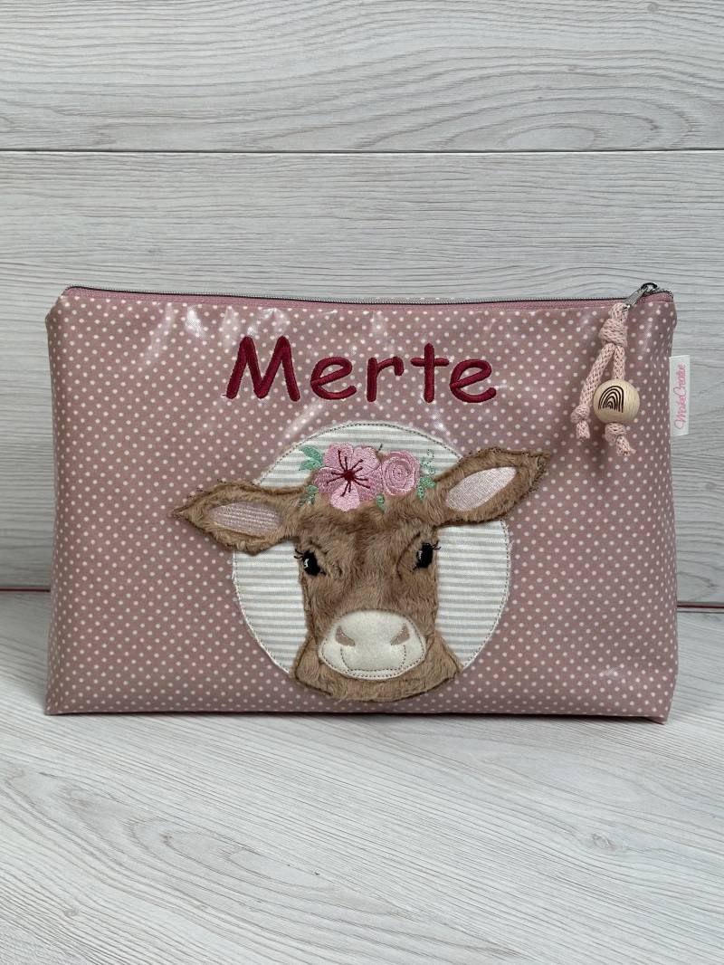 Kinder Kulturtasche Windeltasche Kalb Kälbchen Kuh/Personalisiert Mit Wunschname von MaikeCreative