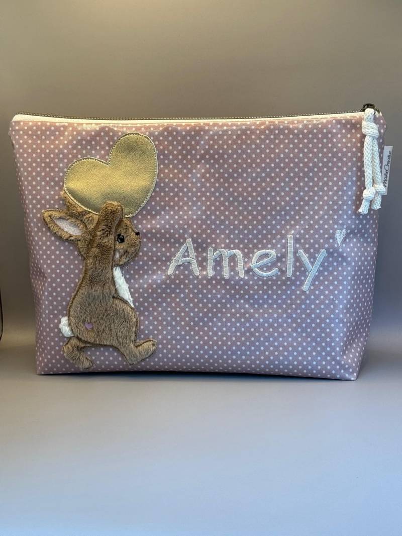 Kinder Kulturtasche Windeltasche Wickeltasche Hase Mit Herz Wunschnamen von MaikeCreative