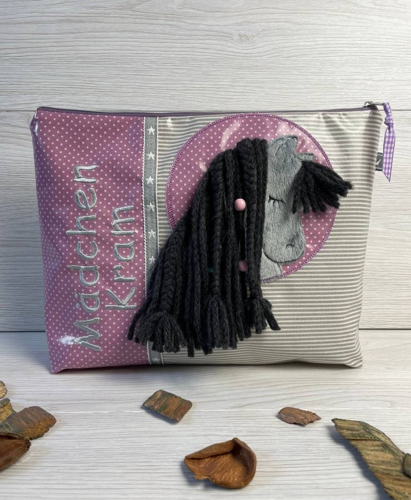 Kinder Mädchen Kulturtasche Pferd Pony Grau von MaikeCreative