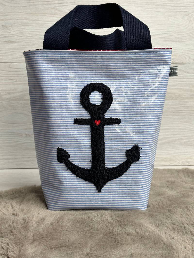 Kinder Shopper Tasche Maritim Wachstuch Au Maison Gestickt Mit Anker von MaikeCreative