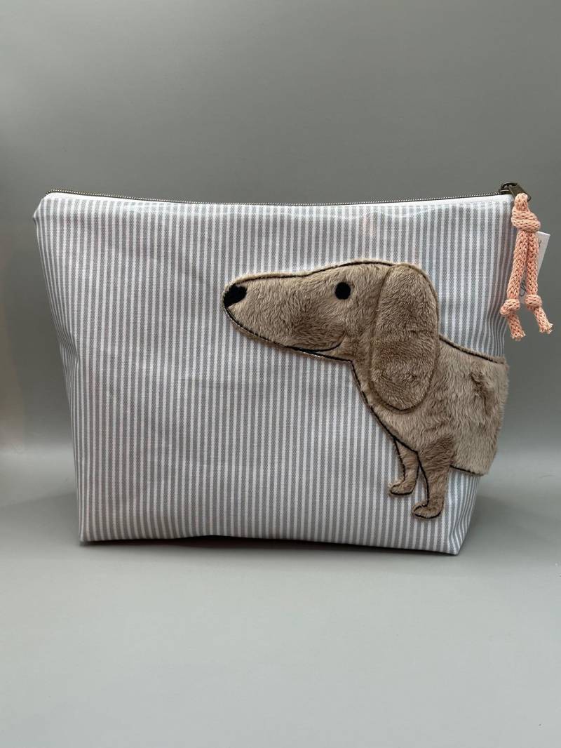 Kinder Waschtasche Kulturtasche Wachstuch Au Maison Hellgrau Mit Dackel Walter von MaikeCreative