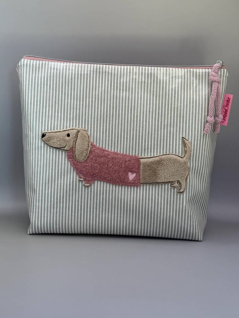 Kinder Waschtasche Kulturtasche Wachstuch Au Maison Hellgrau Mit Dackel Walter von MaikeCreative