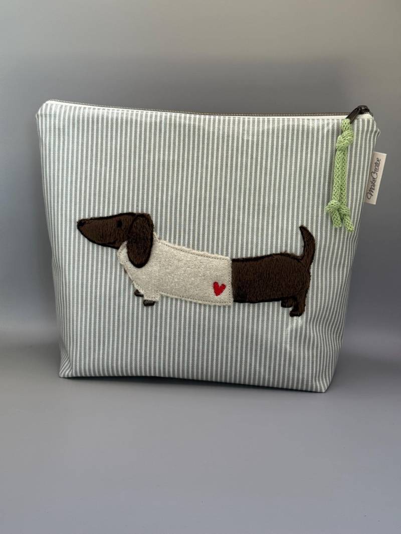 Kinder Waschtasche Kulturtasche Wachstuch Au Maison Hellgrau Mit Dackel Walter von MaikeCreative