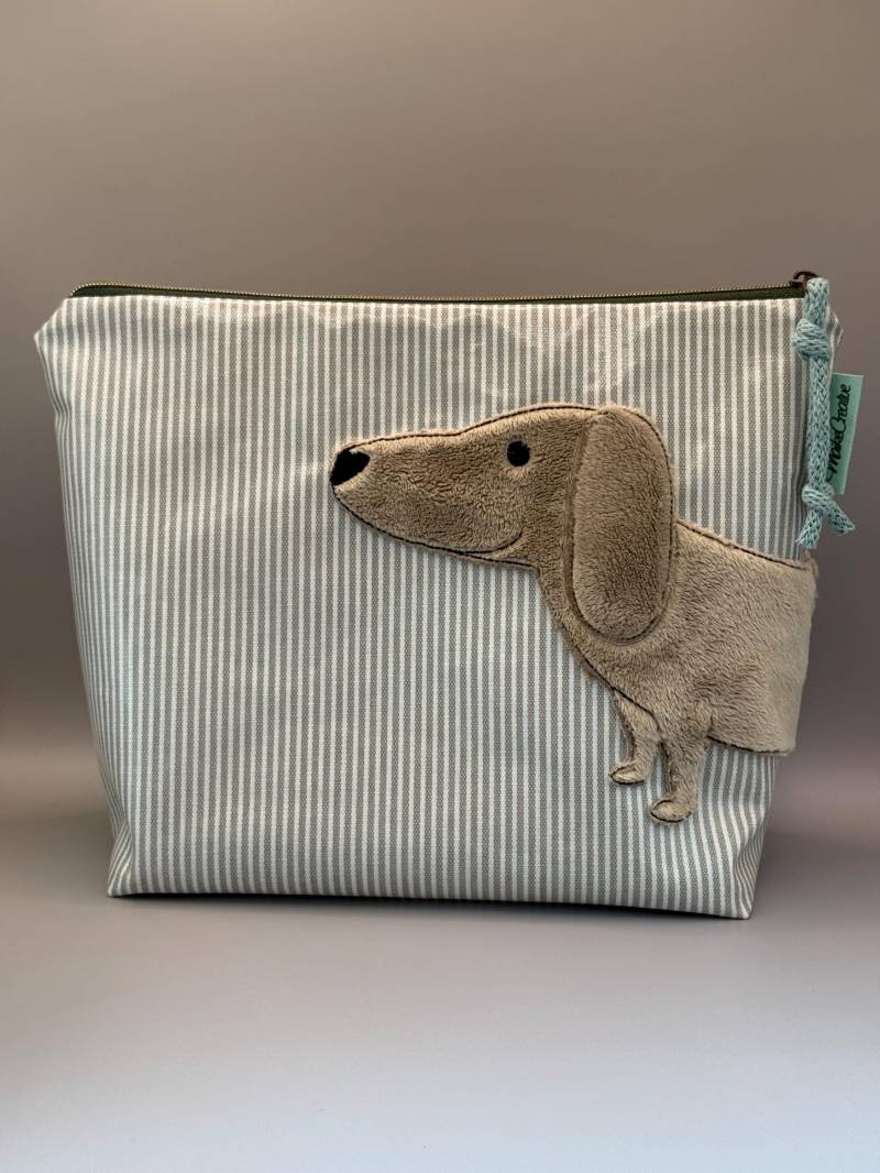 Kinder Waschtasche Kulturtasche Wachstuch Au Maison Hellgrau Mit Dackel Walter von MaikeCreative