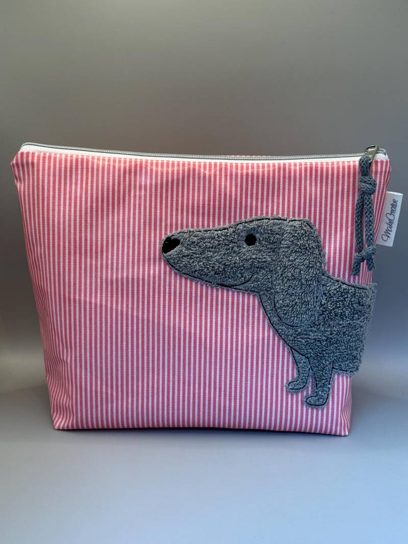 Kinder Waschtasche Kulturtasche Wachstuch Au Maison Pink Mit Dackel Walter von MaikeCreative