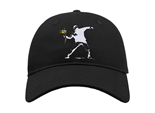 Maikomanija Banksy Street Art Graffiti Blumenüberwurf Baumwolle Curved Visier Baseball Cap Dad Hat Unisex Sport Bequemes Top, Schwarz , One size von Maikomanija