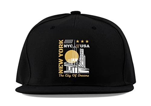 Maikomanija New York City of Dreams USA Baumwolle Flaches Visier Fullcap Baseball Cap Trucker Hat Unisex Sport Atmungsaktiv, Schwarz , One size von Maikomanija