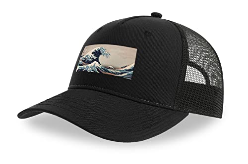 Maikomanija The Great Wave Off Kanagawa Mount Fuji, japanische Kunst, Baumwolle, Trucker-Kappe, gebogenes Visier, Netback, atmungsaktiv, Netzstoff, Sport-Top, Schwarz , Einheitsgröße von Maikomanija