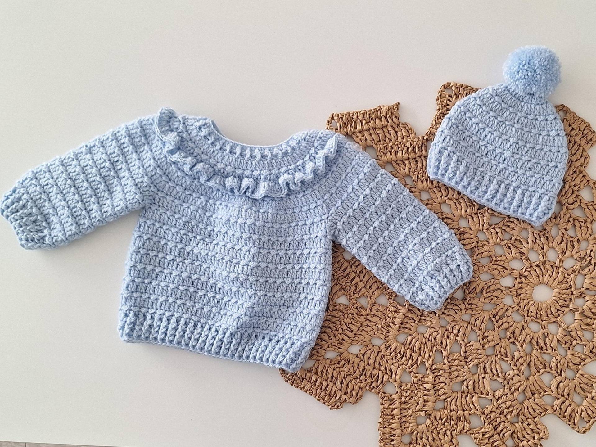 Handgehäkelter Pullover Und Mütze Aus Merinowolle Für Babymädchen, 0-36 Monate, Mit Oder Ohne Bommel, Farbwahl Handgehäkelter Pullover Und Mütze Aus Merinowolle Für Babymädchen, 0-36 Monate, Mit Oder Ohne Bommel, Farbwahl von MailleCocon