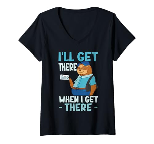Damen Postbote Postangestellter Lustiger Faultier Postbote T-Shirt mit V-Ausschnitt Damen Postbote Postangestellter Lustiger Faultier Postbote T-Shirt mit V-Ausschnitt von Mailman Designs for Postal Worker Postman