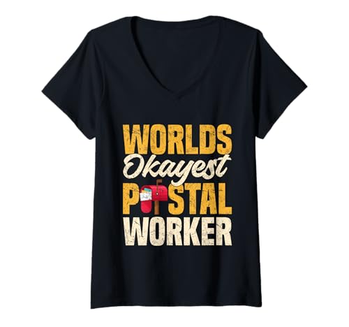 Damen Postman Worlds Okayest Postangestellter T-Shirt mit V-Ausschnitt Damen Postman Worlds Okayest Postangestellter T-Shirt mit V-Ausschnitt von Mailman Designs for Postal Worker Postman