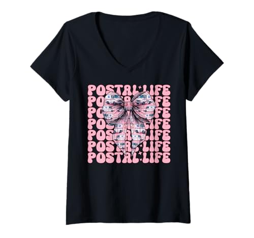 Damen Postal Life Postträger Postangestellte Post Lady Girl Mama T-Shirt mit V-Ausschnitt Damen Postal Life Postträger Postangestellte Post Lady Girl Mama T-Shirt mit V-Ausschnitt von Mailwomen Pink Coquette Bow Mail Carrier Gifts