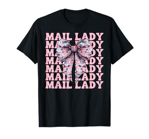 Postsendung Postangestellte Mädchen Mama Kokette Schleife T-Shirt Postsendung Postangestellte Mädchen Mama Kokette Schleife T-Shirt von Mailwomen Pink Coquette Bow Mail Carrier Gifts
