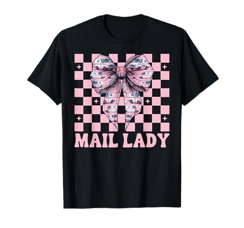 Postsendung Postangestellte Mädchen Mama Kokette Schleife T-Shirt Postsendung Postangestellte Mädchen Mama Kokette Schleife T-Shirt von Mailwomen Pink Coquette Bow Mail Carrier Gifts