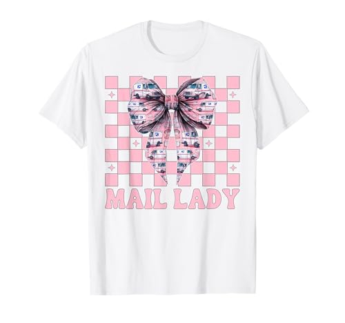 Postsendung Postangestellte Mädchen Mama Kokette Schleife T-Shirt Postsendung Postangestellte Mädchen Mama Kokette Schleife T-Shirt von Mailwomen Pink Coquette Bow Mail Carrier Gifts