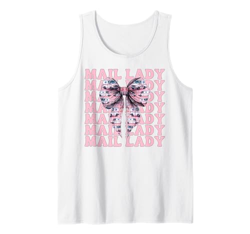 Postsendung Postangestellte Mädchen Mama Kokette Schleife Tank Top Postsendung Postangestellte Mädchen Mama Kokette Schleife Tank Top von Mailwomen Pink Coquette Bow Mail Carrier Gifts