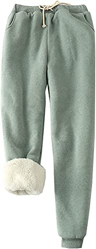 Maimango Frauen Warme Sherpa Gefüttert Jogginghose Kordelzug Sportlich Jogger Fleece Hosen mit Taschen (Bea Green,S) von Maimango