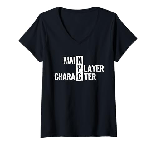 Damen Hauptspieler-Charakter oder Nicht spielbarer Charakter NPC T-Shirt mit V-Ausschnitt Damen Hauptspieler-Charakter oder Nicht spielbarer Charakter NPC T-Shirt mit V-Ausschnitt von Main Player Character or NPC Roll Playing